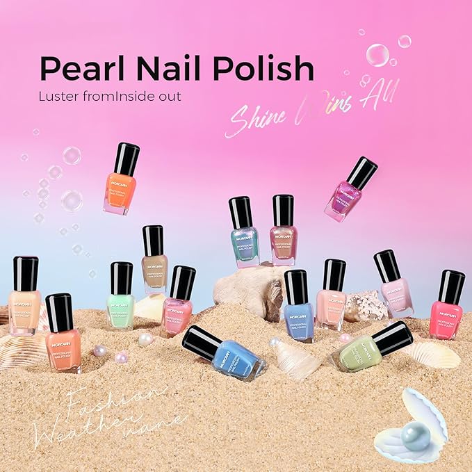 Morovan Pearl Nail Polish Set: Spring Pastel Glitter Mermaid Iridescent Polish 2026 Mini Shimmer Pink Green Blue Nude Coral Cream Summer Manicurist nail polish for Women Girls Gift