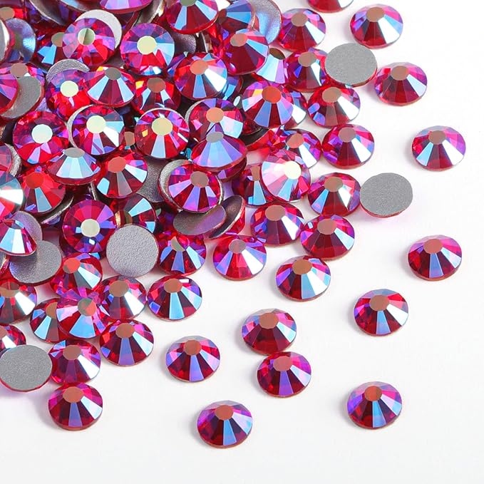 Beadsland Flat Back Crystal Rhinestones Round Gems for Nail Art and Craft Glue Fix, Light Siam AB, 2.7-2.9mm, SS10/1440pcs