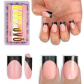 NOVO OVO Short Sharp Square Black French Tip Nail Tips Press on BABY PINK, Extra Thick NEED Nail Glue Builder Gel Top Coat, Soft Gel Full Cover Fake Flase Nail Extension for DIY x 15 Sizes 240 pcs