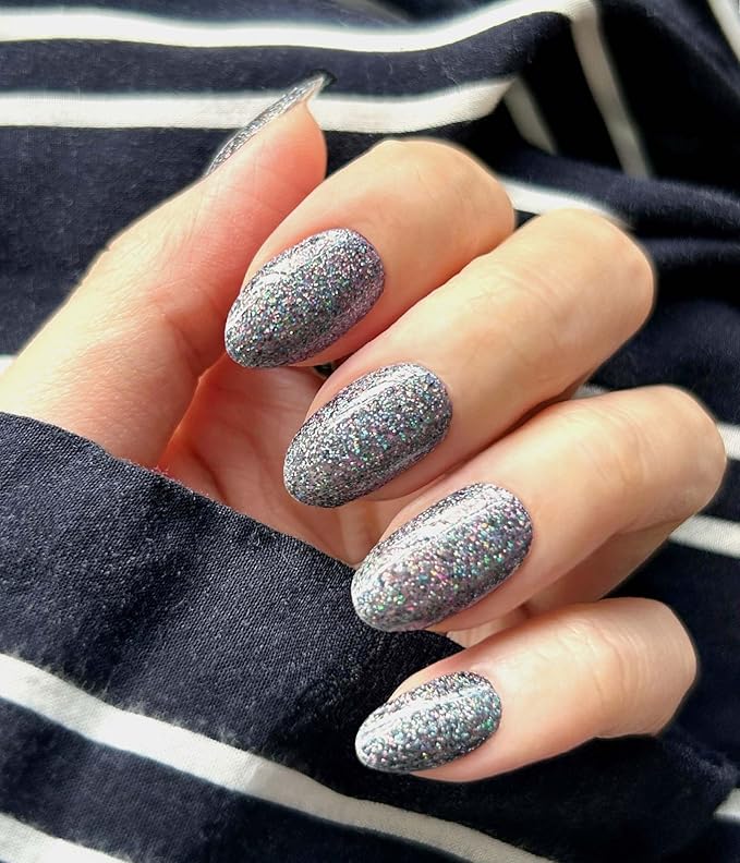 Nail Polish Strips (No UV Lamp Needed) - 22 Pcs Salon Quality Gel Nail Stickers - Long Lasting Wraps (Mystery Black Glitter)