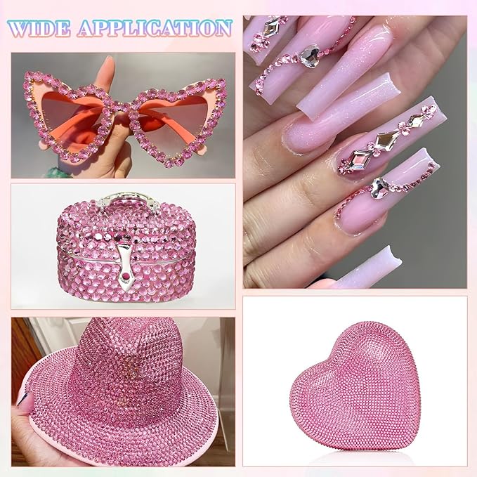25000Pcs Dark Pink Rhinestones for Bedazzling with B7000 Jewelry Glue, Non Hotfix Flatback Gems, Crystal Resin Rhinestones for Crafting Crafts Clothing Tumblers Mugs Shoes Fabric Decor Nail Art