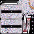 Resin Jelly Rhinestones for Crafting with B7000 Jewelry Glue, 2 Boxes White AB Flatback Crystals with 2Pcs 10ml Glue, Bedazzling Non Hotfix Gems for DIY Tumblers Clothing Shoes Manicure