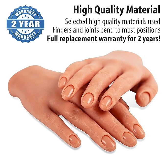 Professional Silicone Practice Half Hand for Acrylic Nails by Nail Nobility - Poseable Half Hand for Practicing Nail Art, Acrylic, Gel Techniques by Nail Techs Artists - Flexible, Reusable, Realistic