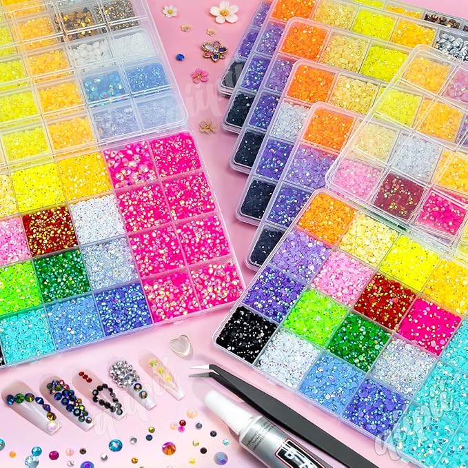 2mm-6mm Light Pink AB Resin Rhinestones w B7000 Glue for Crafting Bedazzling Flatback Colorful Jelly Stones Diamonds Gems Bedazzler Kit for Nails Face Eyes Makeup Tumblers Bottles Crafts Shoes
