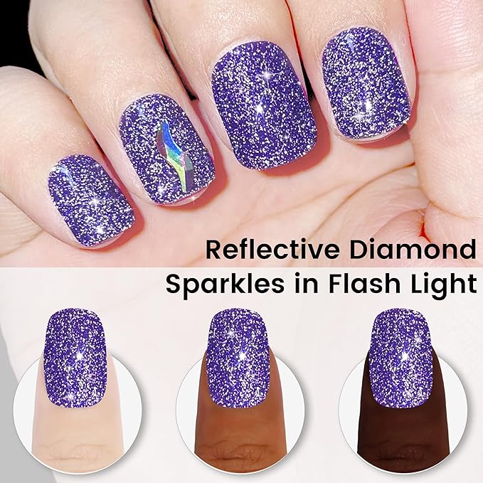 YTD Likomey Reflective Glitter Gel Nail Polish,15ml Lavender Purple Flash Diamond Shimmer Gel,Sparkly Shiny Salon Home Manicure Fall Winter UV Varnish,SZ015