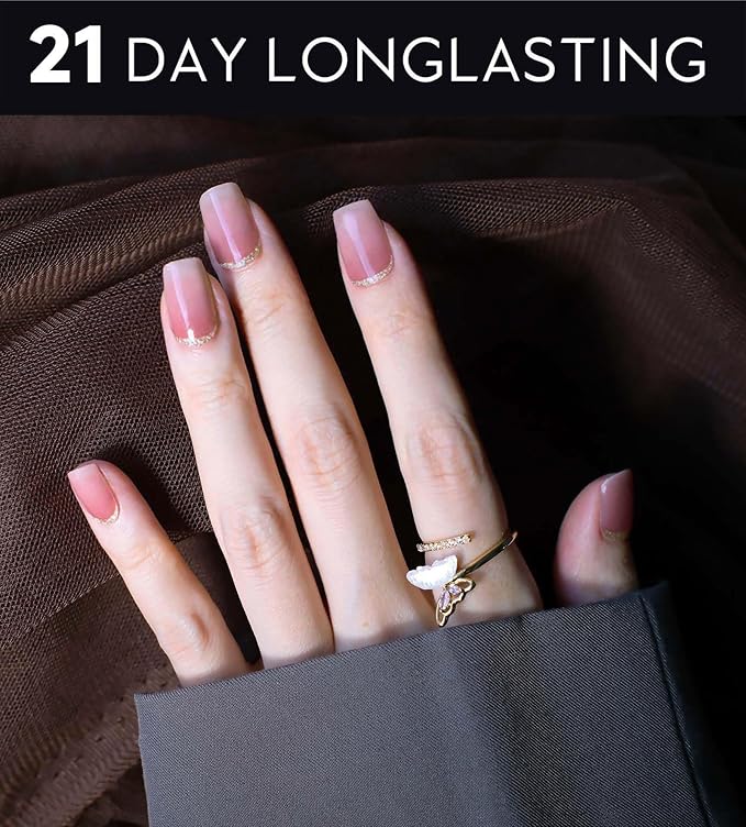 Semi Cured Gel Nail Strips - UV Light Gel Nail Stickers - 20 Long Lasting Salon Quality Wraps (Enigmatic Pink Glint)