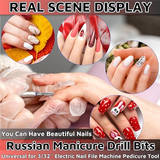 Russian Manicure Drill Bits 30PCS，Electric Nail Drill Bits Nail Drill Bit Set，Cuticle Bit for Nail Drill，Cuticle Drill Bits for Nails Universal for 3/32'' Electric Nail File Machine Pedicure Tool