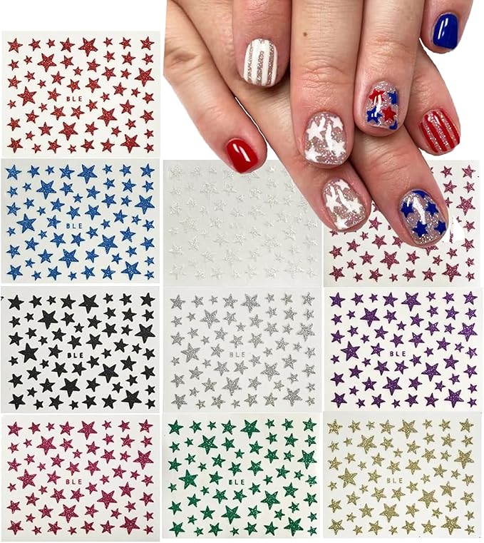 1000pcs 18 Sheets Star Nail Stickers Star Nail Decals Design Nail Supplies 3D Self-Adhesive Nail Colorful Slider Stars Love Stickers Glitter Decoration Heart Nail Stickers Decals for Women Manicure