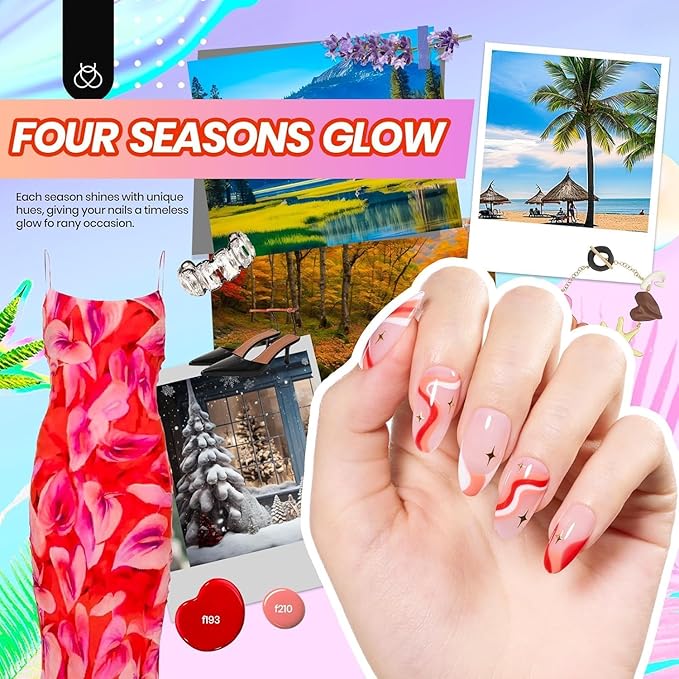 Beetles Gel Nail Polish Kit with U V Light -54 Pcs Gel Nail Kit Four Seasons Glow 32 Colors Set with Base Matte & Glossy Top Coat Soak Off Home Salon Nails DIY Manicure Gifts for Women Teen Girls