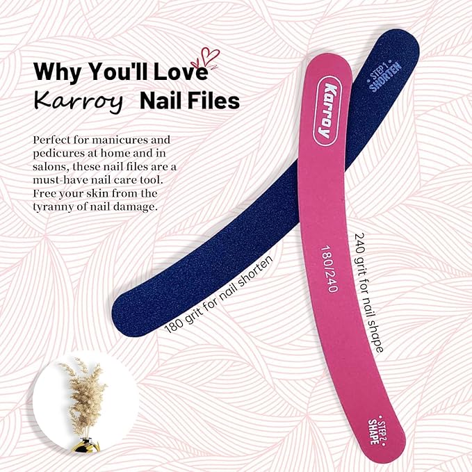Nail Files, Dual Sided Nail Files for Natural Nails, Emery Boards Nail Filer for Acrylic Nails 180/240 Grit 20pcs