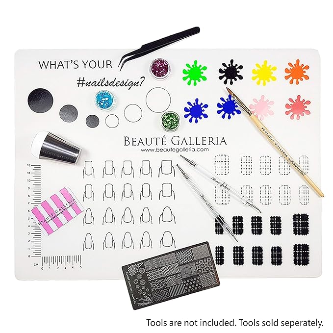 Beaute Galleria Rollable Silicone Nail Art Stamping Mat for Reverse Stamping, Nail Decals Practice Washable Mess-Free Manicure Mat