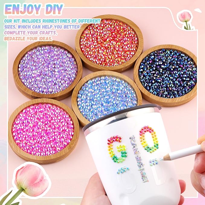 20000Pcs Resin Jelly Rhinestones for Bedazzling, 4mm Mixed-Color Flatback Gems for Diamond Art, Bedazzler Kit with 3Pcs 10ml B7000 Jewelry Glue for Crafting Crafts Book Shoes Nail Art