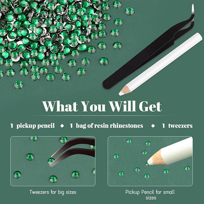6000PCS 4mm Resin Rhinestones Bulk for Crafting (Dark Green), Flatback Bedazzling Crystals for Crafts DIY Nail Decoration, Gems Charms for Tumbler Shoes Clothing Fabric with Pickup Pen and Tweezers