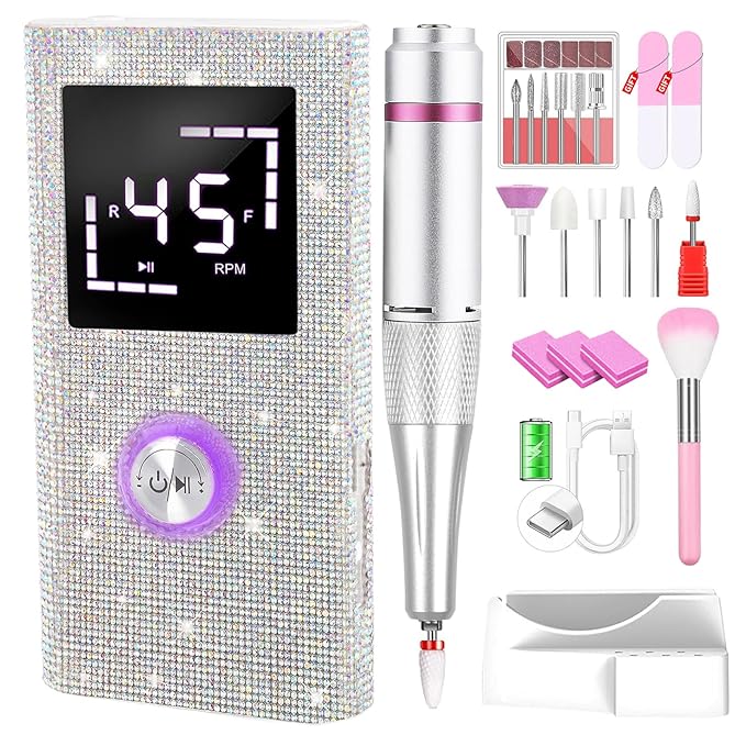CozyZen Cordless Electric Nail Drill, 45000 RPM Rechargeable Diamond E-File, Portable & Low Noise for Acrylic/Gel Nails, Manicure & Pedicure - Professional & Home Use