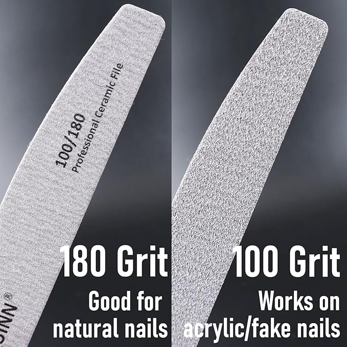 Professional Nail Files, Ceramic Board 100/180 Grit for Nails, 10 Pcs Washable Coarse Fingernail File for Acrylic and Extension Gel Removal Manicure Kit Salon Home Use, Grey