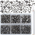 Bymitel 5000 Pieces 6 Mixed Sizes Glue Fix on Glass Rhinestones Round Crystal Gems Flatback for DIY Jewelry Making with one Picking Pen(6-Sizes 5000PCS, Jet Hematite)