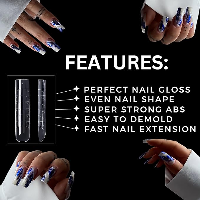 Dual Nail Forms ARCH SQUARE Structure Poly gel Forms Full Cover Molds 12 Sizes for Solid Gel Glue Art Design Salon&DIY