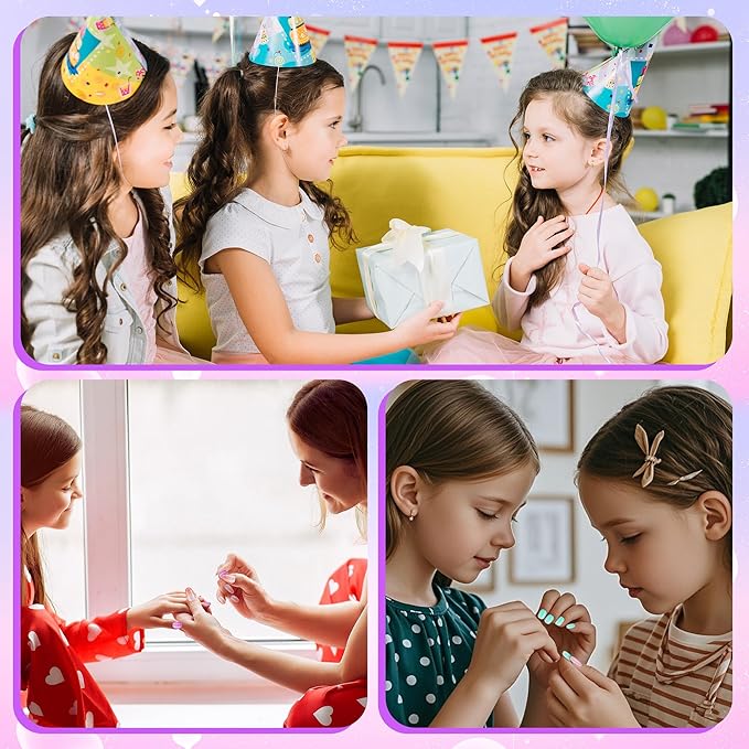 120pcs False Nails Press on Nails for Kids - Self-Adhesive Short Fake Artificial Full Cover Nail Art Kits Transation with Nail Sticker Tabs for Girls Children