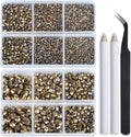 Bymitel Hotfix Crystal Rhinestones Round Gems for Crafts,Mixed 6 Sizes with Wax Pencil Kit, Aurum 1.6-6.3mm SS4-SS30/8000pcs