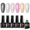 MEET ACROSS 6Pcs Gel Nail Polish with Glitter Gel Top Coat, Nude Pink Neutral Color Skin Tone Soak Off UV/LED Gel Polish Manicure Gift For Women 5 Colors