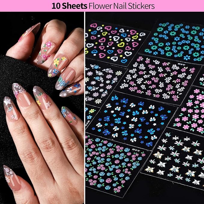 FANDAMEI Nail Art Kit, 54 Pcs Nail Tool Set with 6-Color Nail Polish, 20 PCS Nail Art Brushes, 2 Box False Nail Tips, 6 Jar Chrome Nail Powder, 4 Box Nail Charms, 10 Sheet Nail Stickers for Beginners