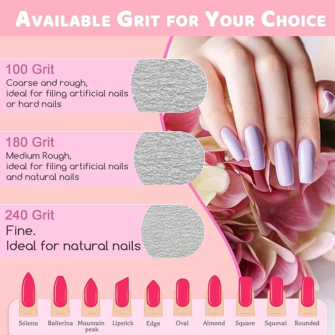 Professional Nail Files, Emery Board Nail File for Natural Nails 100/180/240 Grit Nail Files for Acrylic Nails 12pcs Fine Grit Nail File Manicure Tools Coarse Fingernail Files (180/240 Grit)