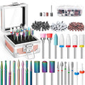 Onism 25Pcs Nail Drill Bits Set with 75Pcs Sanding Bands (80#/120#/180#), High-Precision Tungsten Carbide & Ceramic Efile Bits for Acrylic Gel Removal, Cuticle Care Kit with Organizer Box,Pink