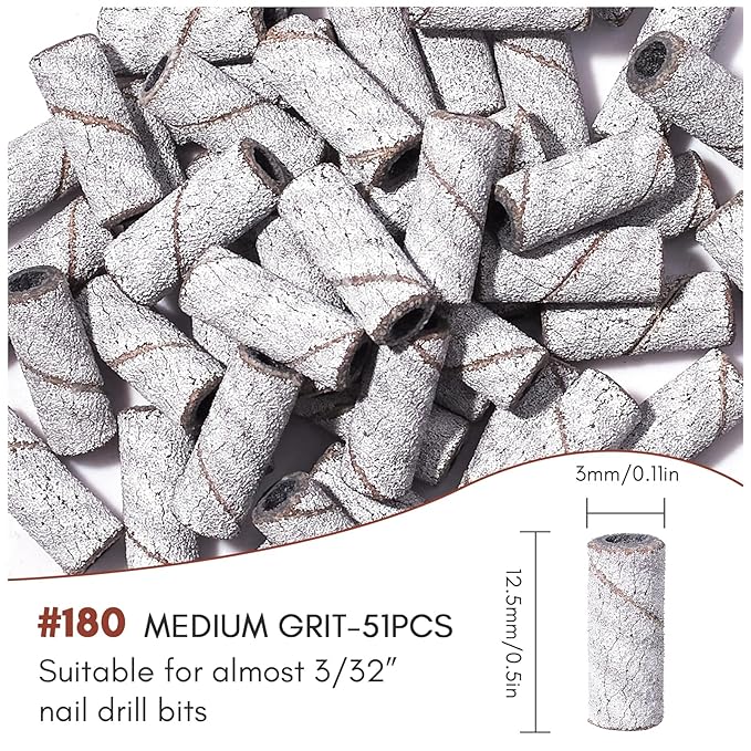 Makartt Sanding Bands for Nail Drill:50 Pcs Small Nail Sanding Files With 2025 Upgrade Design 3.1mm Mandrel Bits,180 Medium Grits (White, #180)