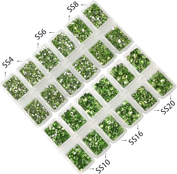 10000 Pieces Rhinestones 6 Sizes Round Crystal Glass Flat Back Rhinestones with 1Tweezers and 1Picking Pen for Nail Art Crafts Clothes Bags DIY (Peridot)