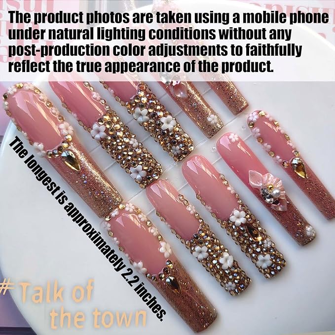 Xxl Press on Nails Extra Long Square Handmade Press-on Nails with Design Luxury Press Ons 10pcs M Size Pattern 1109