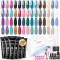 JEWHITENY 28 Colors Poly Nail Gel Kit with Base Top Coat Purple Blue Yellow Nude Pink Glitter Shades Quick-Dry for Beginners DIY Need U V Lamp Curing