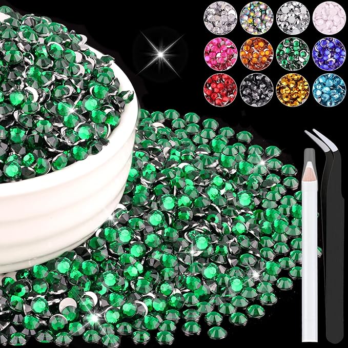 6000PCS 4mm Resin Rhinestones Bulk for Crafting (Dark Green), Flatback Bedazzling Crystals for Crafts DIY Nail Decoration, Gems Charms for Tumbler Shoes Clothing Fabric with Pickup Pen and Tweezers