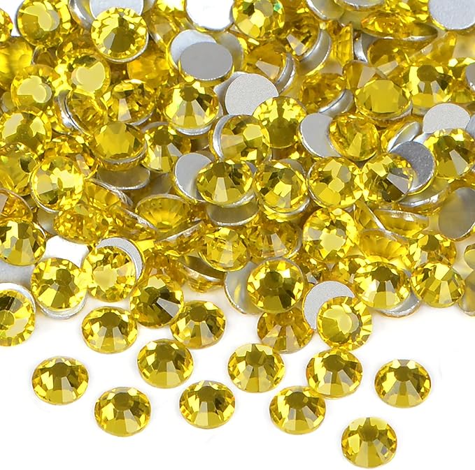 2880PCS Art Nail Rhinestones Non Hotfix Glue Fix Round Crystals Glass Flatback for DIY Jewelry Making with one Picking Pen (ss10 2880pcs, Citrine)