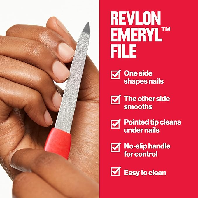Revlon Emeryl File, Metal Nail Filer With Easy Grip Handle & Double-Sided Fingernail Buffer For Precise Manicure Shaping & Smoothing, 1 Count