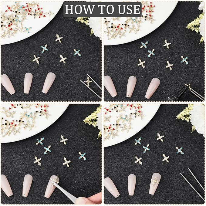 CRASPIRE 36Pcs 6 Colors Cross Nail Charms 3D Y2K Metal Alloy Rhinestone Flat Luxury Gems Set Gothic Vintage Punk Studs Decor for Women Art Crafts DIY Jewelry Christmas Decorations Cellphone