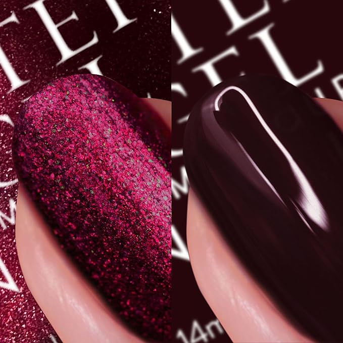 Nails Inc It's Topless Gel-Like Cherry Noir Nail Polish Duo, 4-in-1 Base Coat, Treatment, Color & Top Coat, Long Lasting, Strong, Chip Free, Glossy Salon Quality Manicure, Air Dry, 2 Piece Set