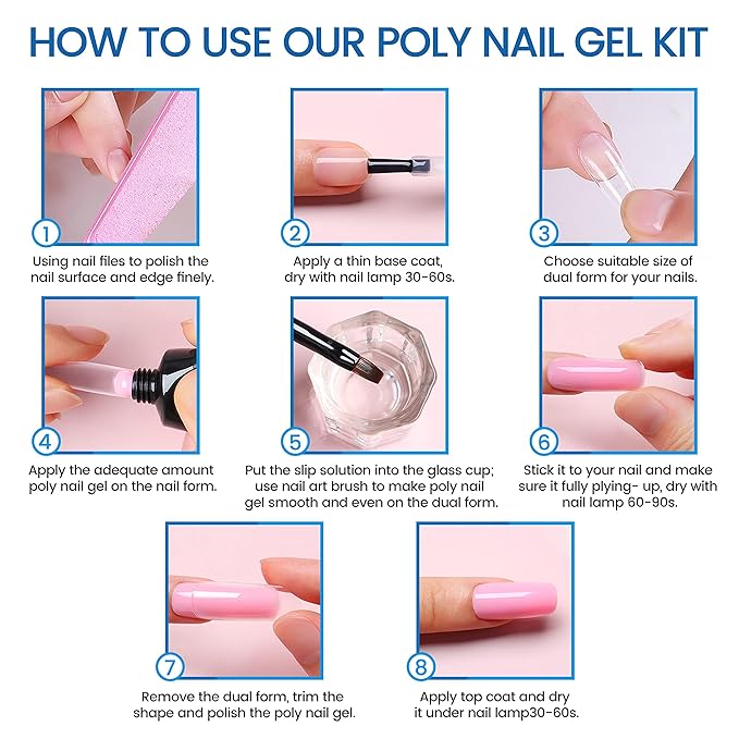 Poly Nail Gel Kit 15ml/0.5fl.oz Clear and Nude Poly Gel Nail Extension Flase NAIL Gel with Slip Solution Nail Dryer for Beginner(Clear&Nude)