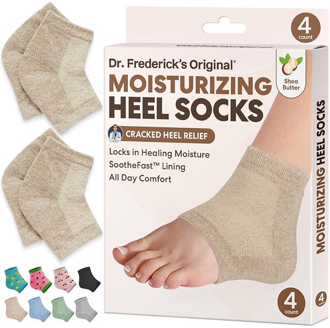 Dr. Frederick's Original Moisturizing Heel Socks for Dry Cracked Heels Treatment - Infused with Olive Oil, Jojoba Oil and Vitamin E - 2 Pairs - Valentines Day Gifts for Her & Him - Beige Shea