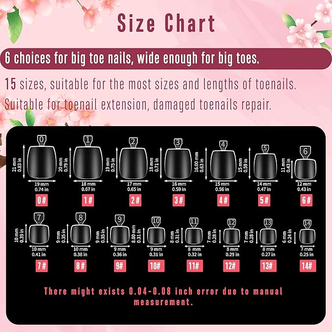NOVO OVO Thick Sculpted Toe Nail Tips Long Tapered Square Press on, Wide Soak off Soft Gel False Toenail Extension, Clear Pre-applied Tip Primer & Base Coat, Full Cover Acrylic DIY 15 Sizes 360 pcs