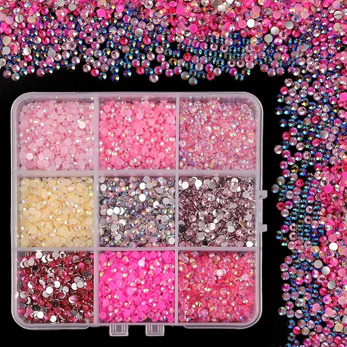 4500Pcs Flatback Rhinestones for Crafts, 3mm Pink Crystals Rhinestone, Resin Flatback Glitter Gems Nail Diamonds Rhinestones for Clothes Accessories DIY