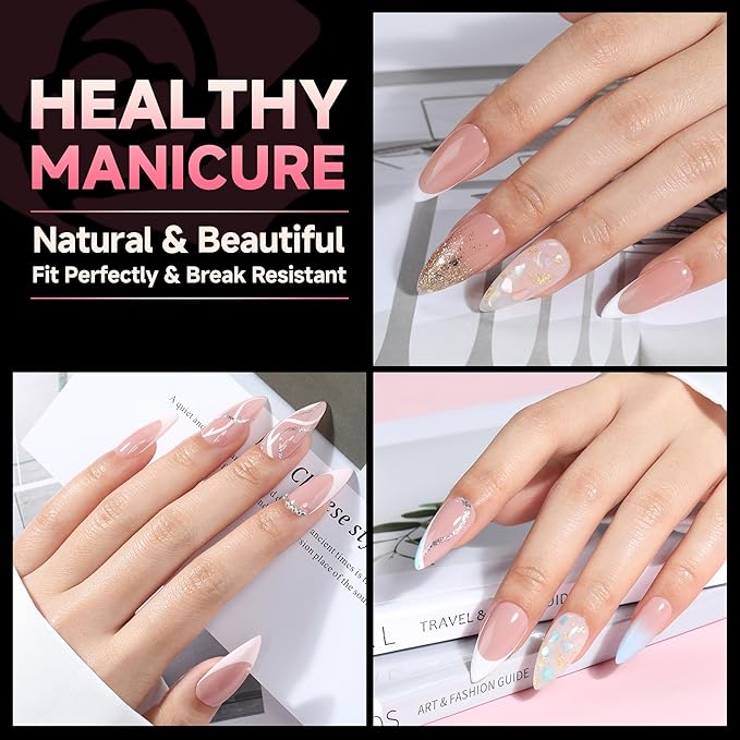 UNA GELLA Medium Stiletto Gel Nail Tips Full Cover 216Pcs Almond Shape Nails Tips Stiletto Pre Etched Soft Gel Nails Clear Fake False Nail Tip for Home Art Salon 12 Sizes