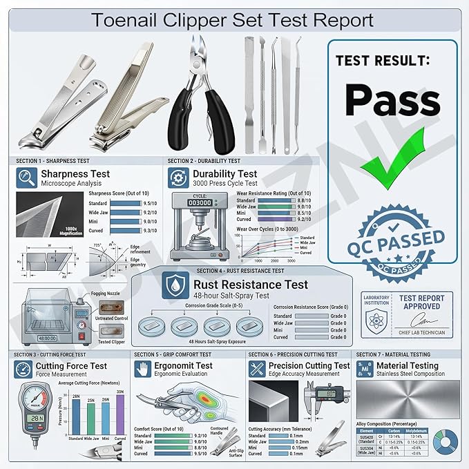 8-in-1 Heavy Duty Toenail & Fingernail Clippers for Seniors Men with Thick & Ingrown Nails - Manicure Pedicure Kit with 360° Swivel Head - Professional Wide Jaw Podiatrist Tools