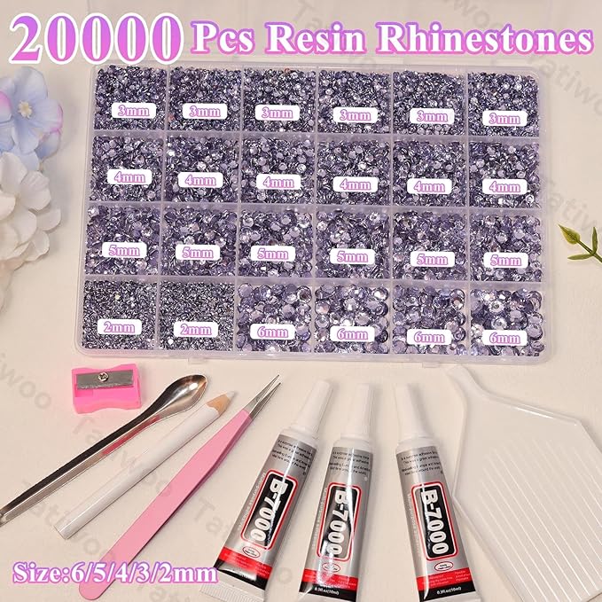 20000Pcs Light Purple Flatback Jelly Resin Rhinestones for Bedazzling, Mix Sizes Crystal Rhinestones Gems, Purple Gems Bedazzling for Crafting for DIY Face Makeup Crafts Tumblers