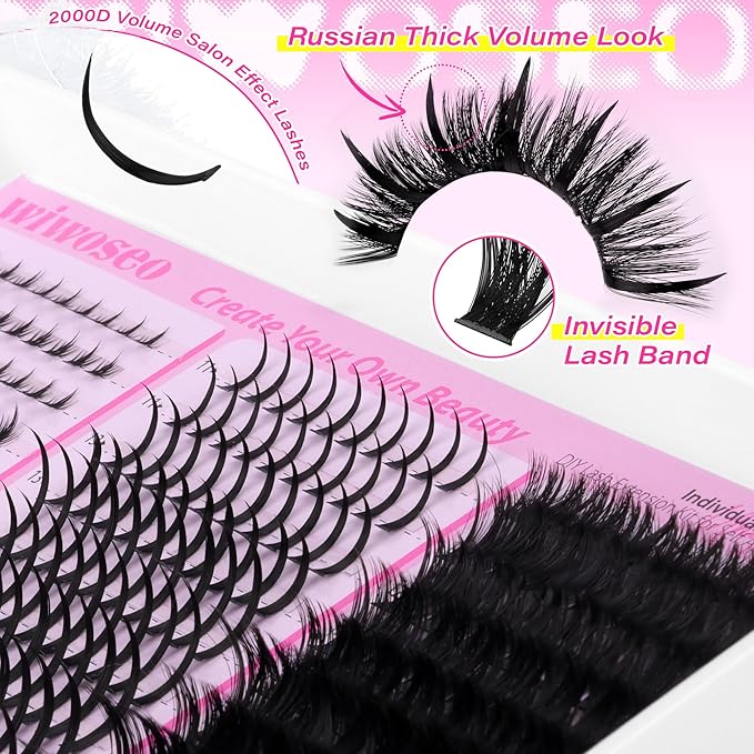 wiwoseo Bottom Lash Clusters with spikes Lash Clusters Kit Volume Lash Spikes Cluster Eyelash Extensions 200D Eyelash Clusters Fluffy Mink Lashes Clusters with Bond and Seal Lash Glue for Beginners