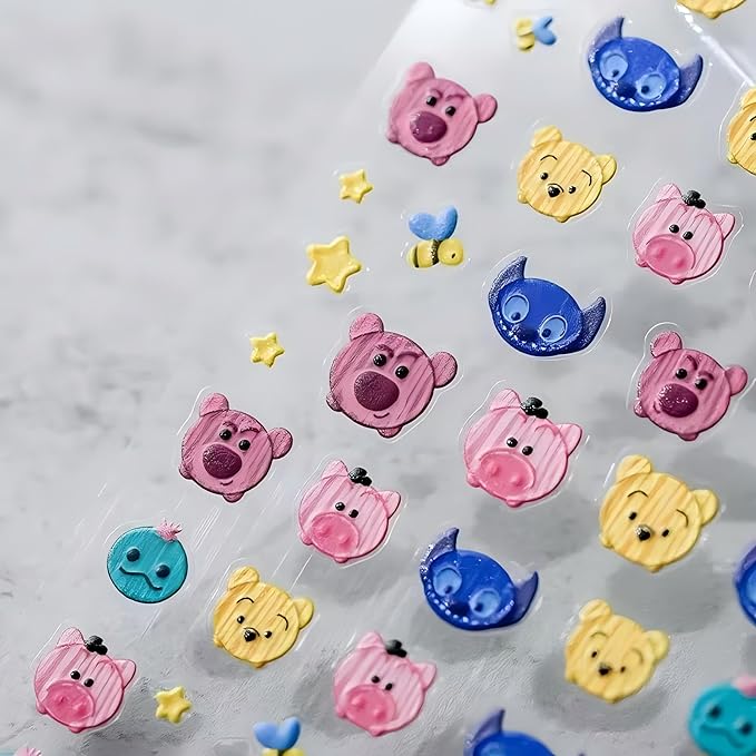 Dedyel Cute Nail Stickers 5D Embossed Cartoon Bear Nail Stickers Kawaii Animal Self-Adhesive Nail Decals for Women Girls Kids Nail Art Decoration