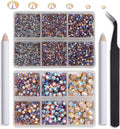 NCB Hotfix Iron on 8000pcs Crystal Rhinestones Round Gem for Crafts Decoration DIY Jewelry Making with a Tweezers and 2 Picking pens (Topaz AB, 6Sizes SS4-SS30)