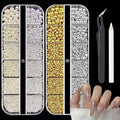 Nail Charms Jewels Manicure Kit with Pickup Pencil and Tweezers, Flatback Pearls for Face Makeup Face Gems and Flatback Sliver & Glod Half Round Beads Nail Gems for Nail Art and Manicure Decor