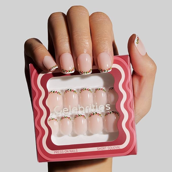 Nail Art Press-Ons | Small Delite, Short Squoval Nails, Reusable | 16 sizes - 32 Nails Kit with Super-hold Nail Glue and Sticky Tabs