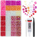 28 Types Red Colorful Flatback Pearls w B7000 Glue for Bedazzling Crafting 3mm 4mm 6mm 8mm 10mm Flatback Gems Half Pearls Bedazzler Kit Charms for Nails Face Eyes Makeup Crafts Tumblers Bottles