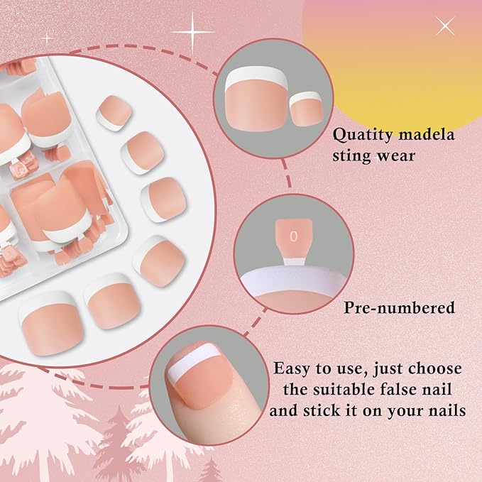 300pc French Tips Press on Toenails Women Fake Toes Nail Tips, Nude Pink Glue on Toe Nails Press ons Fake Toenail Soft Gel False Toe Nail Artificial Toe Fake Nail Tip for Acrylic Toenail Extension
